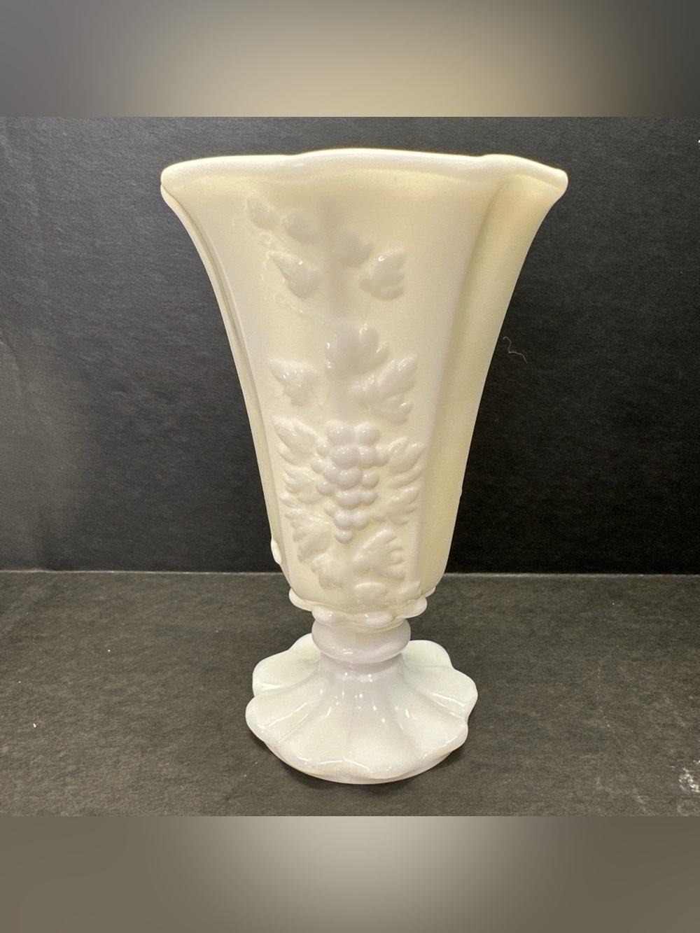 Vintage Westmoreland Paneled Grape Milk Glass 6" Belled Trumpet Centerpiece Vase